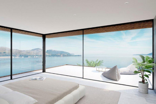 Schlafzimmer mit Panorama-Meerblick