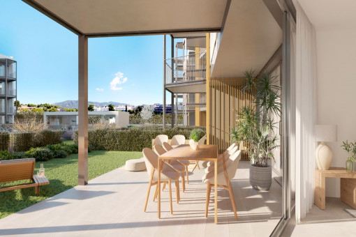 Neubau 2-Schlafzimmer Apartment mit großzügigen Terrassen und privater Gartenfläche in Strandnähe Palmanova