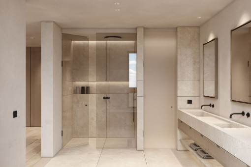 Moderne Badezimmer mit Bedentiefer Dusche