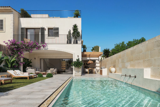 Erstklassiges Neubaustadthaus mit Pool und Dachterrasse mitten im Herzen von Ses Salines