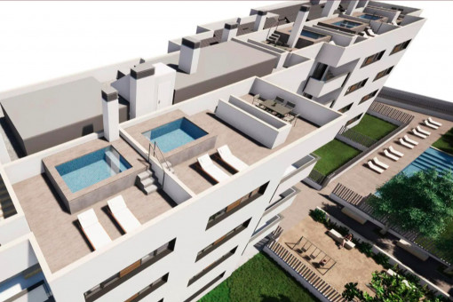 Neue Wohnanlage mit Gemeinschafts-Pool & Spielplatz in Cala Ratjada - Penthouse mit eigenem Pool