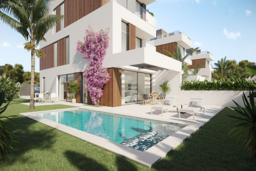 Neubau-Doppelhaushälfte mit 5 SZ, privatem Pool und Meerblick in Portocolom